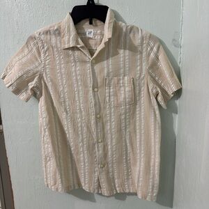 GAP Beige and White Striped Button-Down Shirt